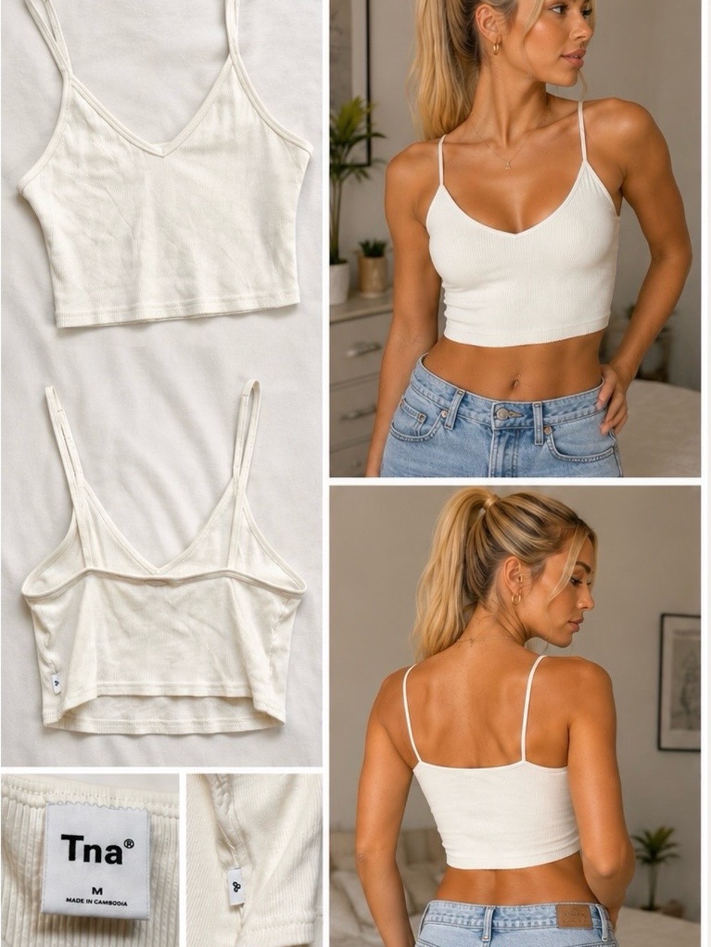 TNA Aritzia Ribbed Cropped Cami Tank Top Cream Ivory Size Medium